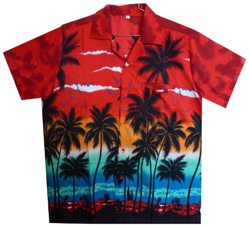 Funky Camisa Hawaiana, Beach, rojo, XS