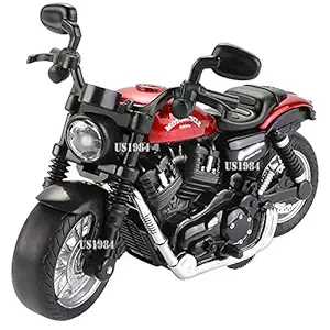 US1984 Die-Cast Metal Sport Bike Metal Bike Pull Back with Movable Steering, Light and Music Great Gift for Boys and Girls Best Gift Red ( Classic Sport Bike )