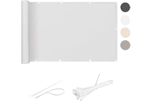 COOL AREA Brise Vue Balcon 85x300cm Imperméable Cache Vue Balcon Protection UV Opaque Résistant aux Contre Vent avec Trous et Serre Câbles pour Exterieur Terrasse-White