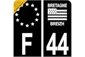 HADEXIA Autocollant Sticker Plaque d’immatriculation Moto Département Loire-Atlantique 44 Breizh Noir