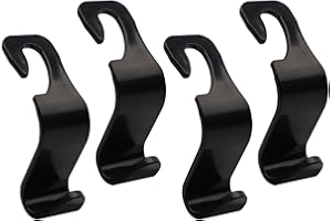 AMZSKU Appuie-tête de voiture - 4 pièces - Organiseur de siège arrière en plastique - Pour appuie-tête, étendoir, sac à main, crochet noir