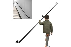 GJIF Noire Main Courant, Escalier Intérieur Extérieur Kit De Support De Rampe D'escalier Garde-Corps De Rampe Escaliers Poignée Rambarde De Sécurité - Métal Noir Fer Forgé(Size:280cm)