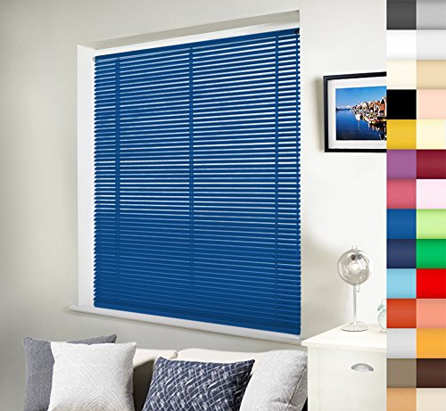 Aluminium Jalousie nach Maß, hochqualitative Wertarbeit, alle Größen und 28 Farben verfügbar, Maßanfertigung, für Fenster und Türen, Alu Jalousien, Schalusie, Fenster, Schalosien, Decken und Wandmontage (Blau, Höhe: 100cm x Breite: 40cm)
