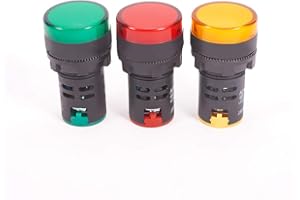 Othmro Red+Green+Yellow Energy Saving LED Indicator Light 22mm Panel Mount 24V Flush Panel Mount 3Pcs