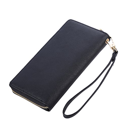 Hoobest Womens RFID Blocking Leather Wallet Classic Clutch Long Wallet Card Holder Purse Handbag (Black)