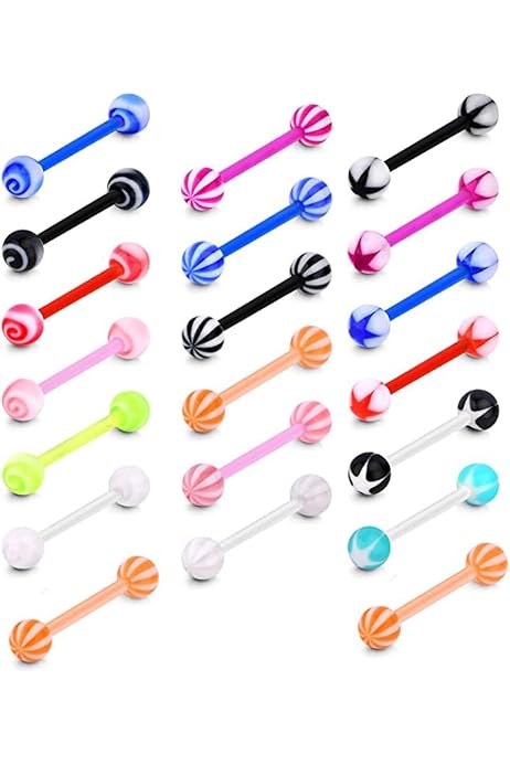60 Pièces Boucles Piercing 14G - Acier Chirurgical & Acrylique | Pour Téton, Langue, Industriel | Couleurs Mixes