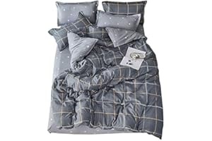 ED-Lumos Funda nórdica Microfibra Juego de Ropa de Cama 4 Piezas para Cama 135-150cm Funda de Edredón 240x220cm Sábana encimera 230x250cm Funda de Almohada 48x74cm Poliéster Cuadros Gris