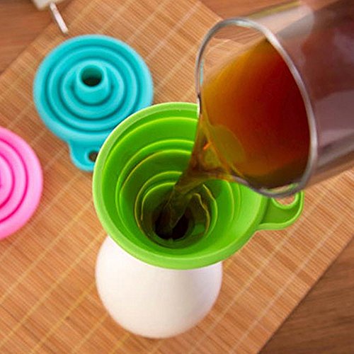 ELINKUME Mini-Silikon Gel praktische faltbare Faltung Funnel Trichter Küchenhelfer (Runde Form) (Grün)