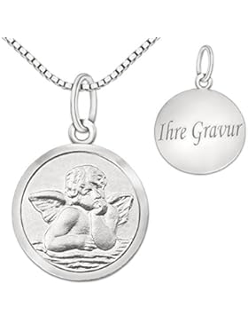 CLEVER SCHMUCK-GRAVUR-SET Silberner Anhänger Mini-Engel Ø 10 mm, Rückseite Wunschgravur mit Kette STERLING SILBER...