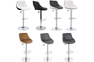 ANTH Pack 2 Taburetes Altos de Cocina con Respaldo y Reposapiés en Acero Cromado, Regulable en Altura, Taburetes de Bar Giratorios de Cuero Sintético, Altura del Respaldo 38cm (2, Camel-Blanco)