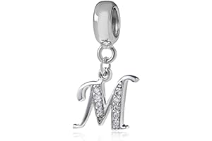 YIRONG JEWELRY Zawieszka z literą ze srebra wysokiej próby 925, koraliki alfabet, początkowy amulet, rocznica, zawieszka słowa pasuje do bransoletki Pandora Charms