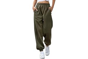 Nuofengkudu Donna Harem Jogger Pantaloni con Tasconi Vita Alta Larghi Lunghi Elastico Caviglia Classico Fitness Pantalone Running Sportiva