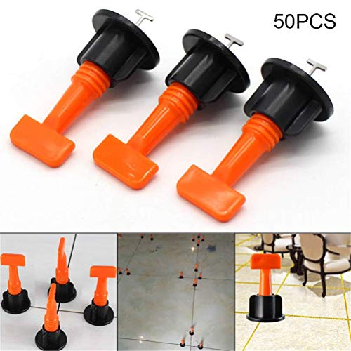 ZooArts 50pcs Tiles Leveler Spacers Tile Leveling System with Special Wrench Reusable Spacer Flooring Level Tile levellers Set System Construction for Builing Walls & Floors (Orange)