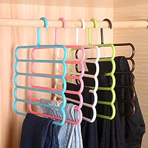 AMPEX 5 Layer Multipurpose Hanger Clothes Storage Organiser Rack for Wardrobe, Shirts, Ties, Pants Space Saving Hanger, Cupboard, Strong Plastic Hanger Set of 5Pcs