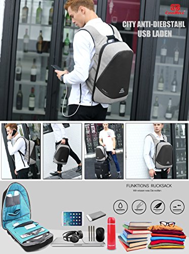 CoolBell Stadt Anti-Diebstahl Tasche mit Codeschloss Leicht Schulrucksack 15 6 Zoll Laptop Rucksack mit USB Ladeanschluss Functional Reise Knapsack Wa
