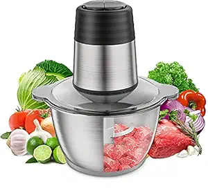 Saiyam Stainless Steel Electric Meat Grinder with Bowl for Kitchen Food Chopper, Meat, Vegetables, Fruit and Nuts Blender (Silver, 4 Blade, ,2 Speed, 2 L Capacity)