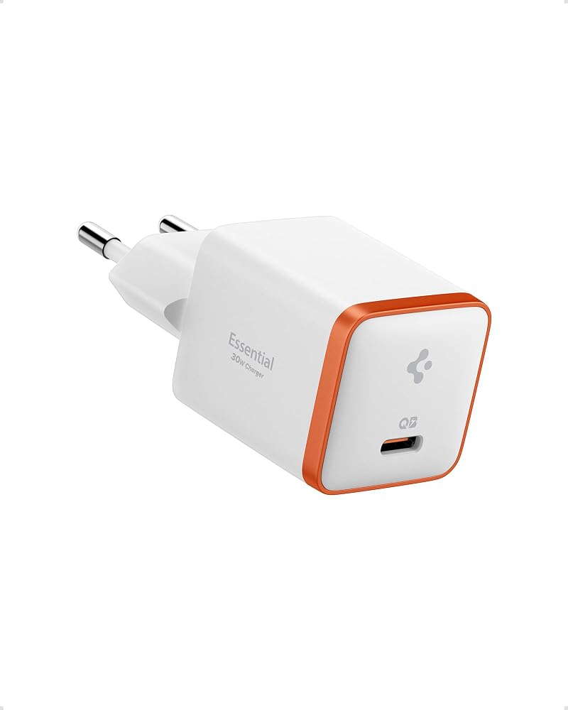 Spigen 30W USB-C Ultra Mini Hızlı Şarj Aleti PPS Super Hızlı Şarj GaN Pro Isı Düşürücü Güç Adaptörü Akım Koruma iPhone & Android & iPad & MacBook Type-C White - ACH08449