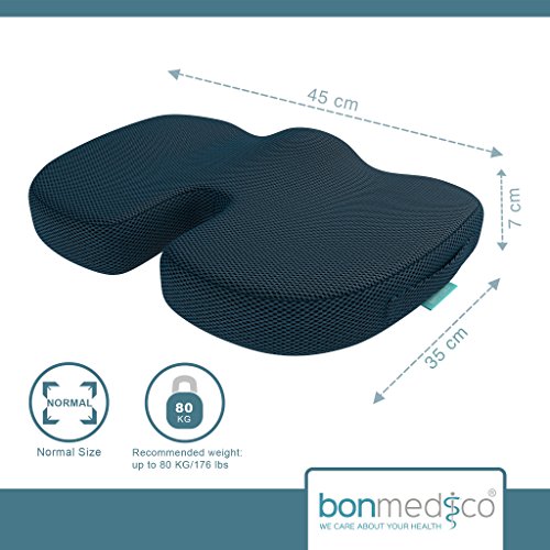 Bonmedico® Orthopädisches Sitzkissen Mit Innovativer Gel-Beschichtung Und Anti-Rutsch Bezug, Wirkt Schmerzreduzierend, Sorgt Für Gerade Körperhaltung Und Steißbein-Entlastung, Geeignet Für Auto, Büro- & Rollstuhl Sowie Reisen (Standard) - 3