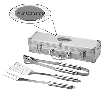 Grillkoffer Set Mit Gravur Edelstahl Grillbesteck Pfannenwender Gabel Und Grillzange Grillbesteck Als Geschenk
