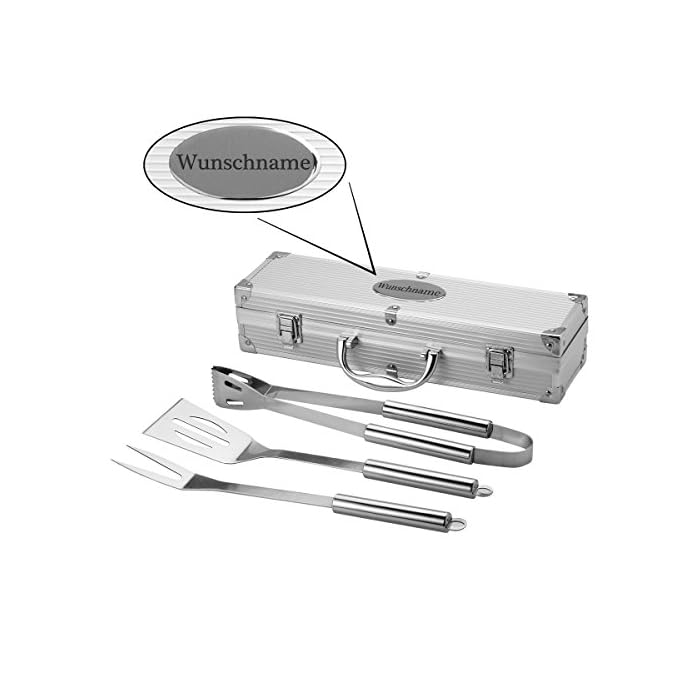 Grillkoffer Set Mit Gravur Edelstahl Grillbesteck Pfannenwender Gabel Und Grillzange Grillbesteck Als Geschenk
