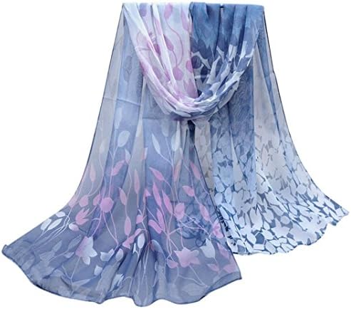 WINWINTOM Women Design Printed Soft Silk Chiffon Shawl Wrap Scarf (Dark Gray)