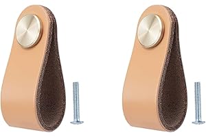 BOOLSFMAM Lot de 2 Poignée Meuble Cuir, Bouton de Portes Placard Poignee Cuir Bouton de Tiroir, Poignee de Meuble Vintage pour Armoires, Commode, Cuisine, Salle de Bain