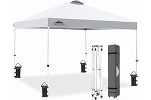 EAGLE PEAK Pop-up tonnelle de Jardin Pliable 3x3m, Tente Pliante avec Pieds Droits Hauteur réglable auvent pour Camping Plage Festival avec Sac à roulettes (Blanc)