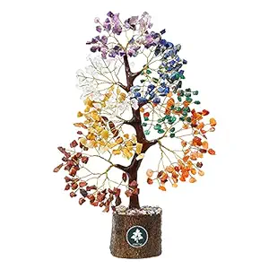 Gemstar 7 Seven Chakra Crystal Gemstone Money Tree with 300 Stones Golden Wire Branches. Healing for Good Luck, Positive Energy, Wealth & Prosperity (Height 10-12 Inc) (Seven Chakra)
