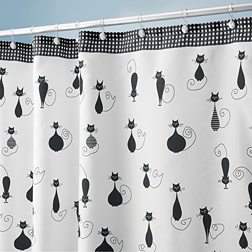 InterDesign SophistiCat Duschvorhang | Vorhang für Badewanne und Dusche| 180,0 cm x 200,0 cm großer Badewannenvorhang mit Katzen-Print| Polyester schwarz/weiß - 2