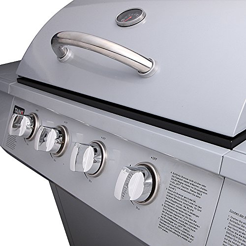 TAINO® Gasgrill BBQ Grillwagen wahlweise im Set mit Zubehör 4 Edelstahl-Brenner 1 Seitenkocher Gas-Grill TÜV Farbe Silber (4+1) (Gasgrill 4+1) - 6