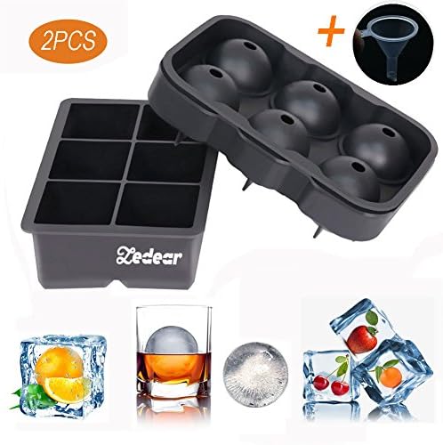 Zedear Ice Cube Trays -ice cube Large 2 inch Square Round Silicone Ice Cube for Whiskey, Cocktail and Any Drink, Pack of 2 (Black)