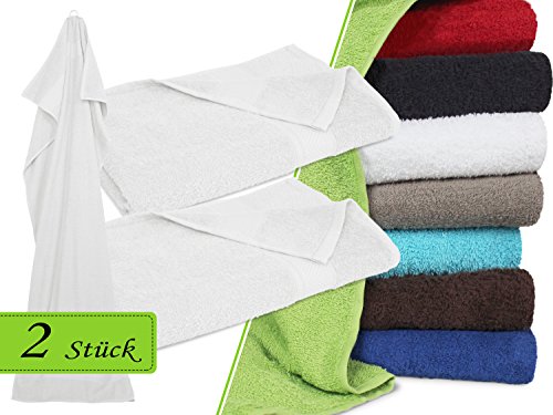 Frottiertücher in unifarbenem Design - ideal als Basic fürs heimische Bad - komplette Serie in flauschiger Frotteequalität erhältlich in 4 verschiedenen Größen und in 9 modernen Farben, 1 Pack (2 Stück) - Duschtücher [70 x 140 cm], weiß