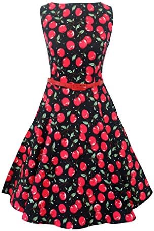 New Vintage 1950s Style Cherry Print Swing Dress Red UK Size 12