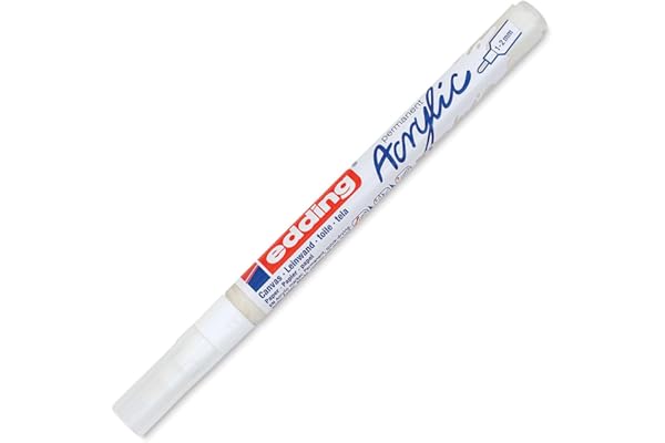 Edding 5300 Marqueur acrylique fin - blanc - 1 feutre acrylique imperméable - pointe ronde fine 1-2 mm- peinture acrylique pour peindre sur la toile, le papier kraft, le bois et la pierre