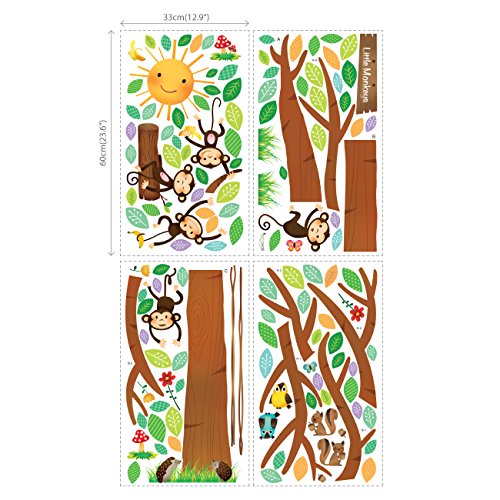 Decowall DM-1401 5 Kleine Affen Baum Wandsticker Wandaufkleber Wandtattoo Kinderzimmer - 7