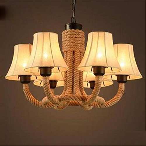 Preisvergleich Produktbild GRFH Hanf Seil Kronleuchter Leinen Schirm E27 110V-240V 6Head