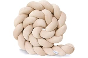 Hovoto Bettschlange Geflochten, Bettschlange, Kantenschutz Bettumrandung Knotenkissen, Seitenschläferkissen, Bettschlange Baby, Zierkissen Stillkissen, cremefarben,2m