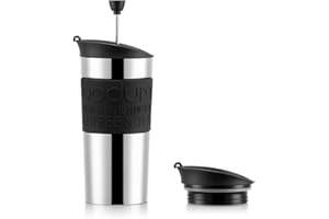 BODUM Ensemble de cafetière à piston Travel, acier inoxydable avec couvercle supplémentaire, aspirateur, 350 ml/12 oz, noir