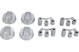 EUROPART Lot de 16 boutons rotatifs argentés Ø 41 mm avec adaptateurs universels pour plaque de cuisson toutes les marques