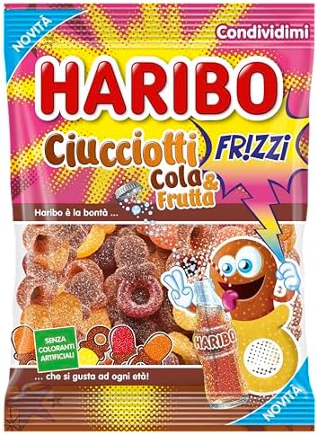 Haribo Ciucciotti Frizzi Cola e Frutta, Caramelle Gommose Frizzanti, Gusto Frutta, Ideali per Feste e Dolci Momenti di Relax - 160gr
