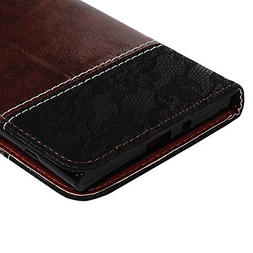 Sony Xperia XZ Premium Hardcase Sony Xperia XZ Premium Flip Hülle YOKIRIN Premium Stitching PU Leder Schutzhülle TPU Innenschale Wallet Case Brieftasche Flipcase Klapptasche Portemonnaie Handyhülle mit Karteneinschub Standfunktion und Magnetverschluß Crazy Horse Spitze Schwarz-Braun - 5