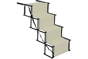 Belfoyer Rampa per auto pieghevole per cani, scala a 4 gradini per animali domestici, utilizzabile per tutti i veicoli, caricabile fino a 75 kg impermeabile poliestere Oxford metallo (Beige)
