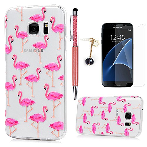 Lanveni S7 Hülle, Handyhülle Etui Protective Case Cover TPU Silikon Schutzhülle Bumper Handytasche TPU-Bumper Weiche Silikon Case mit Flamingo Relief Cover Design für Samsung Galaxy S7+ 1 x Stylus Stift + 1 x Staubdichte Stecker + 1 x Schutzfolie