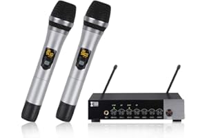 XTUGA UH110 UHF Microphone portatif sans Fil à Deux canaux, système de Microphone Bluetooth karaoké Facile à Utiliser avec Effet Treble/Bass/Echo (Le récepteur n'a Pas de Batterie intégrée)