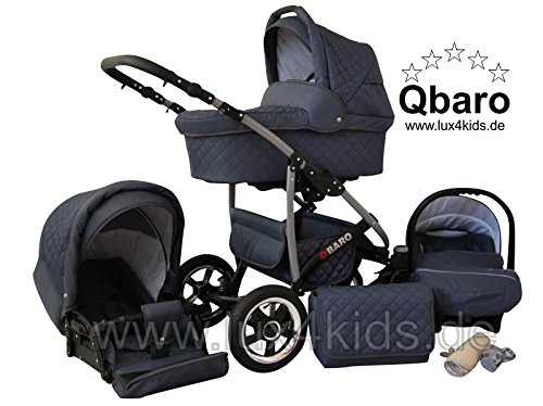 Lux4Kids Q Baro Pram & Pushchair Travel System (car seat & adapter, raincover, mosquito net, swivel wheels; 9 colors) 01 graphite