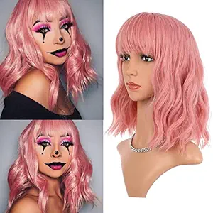 eNilecor Pink Wig, Short Colorful Synthetic Curly Pastel Wigs with Air Bangs for Women(14