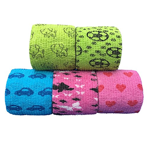 Lisacare Fixierbinde 5 cmx4,5 m - Set di 5 colorato con motivi garza elastica | Wound dressing | intonaco benda | per bambini in gesso | bendaggio elastico materiale