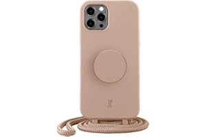 JE JUST ELEGANCE PopSockets x Just Elegance iPhone Hülle - Necklace Case - Handyhülle kompatibel mit iPhone 12 Pro Max 6,7" - iPhone Schutzhülle mit Abnehmbarer Kordel und Fingerhalter I Zartes Apricot