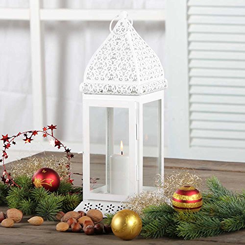 Laterne Metall Gartenlaterne Mula 40cm Hängewindlicht Windlicht Teelicht (weiss) - 5