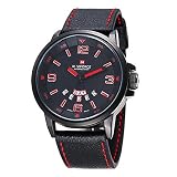 Herrenuhr - NAVIFORCE Herren Quarz-Sport-Luxus-Armbanduhr-Datum Tag Militaer Schwarz Rot